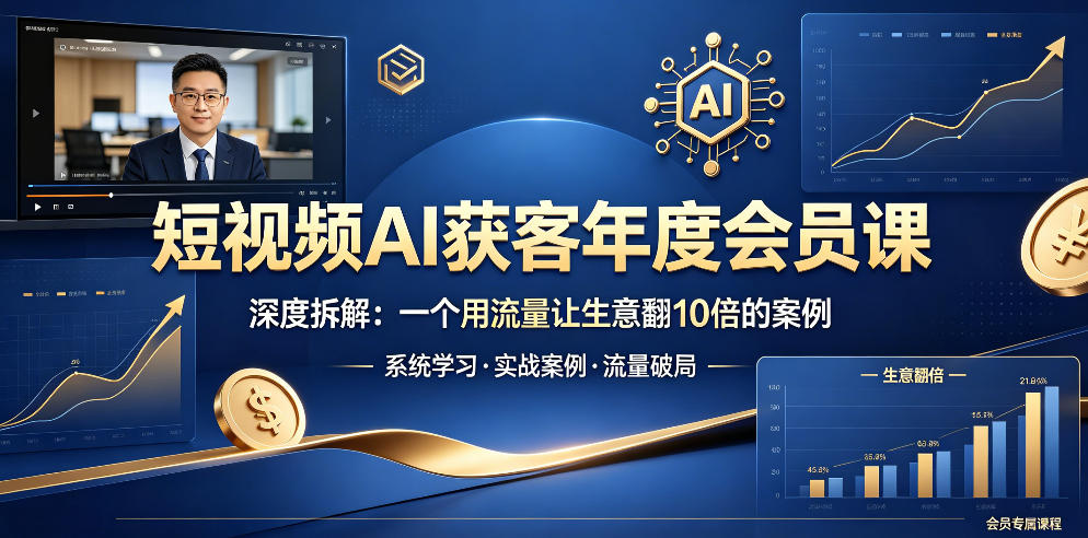 短视频AI获客年度会员课，深度拆解，一个用流量让生意翻10倍的案例-柚子网创