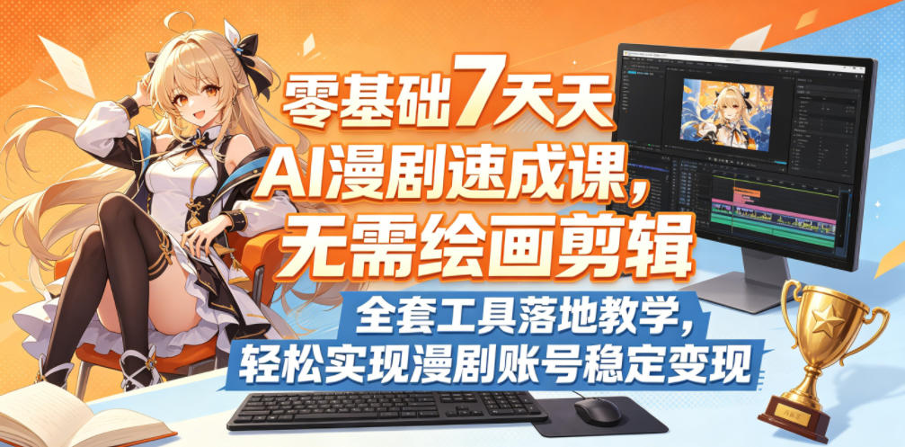 零基础7天AI漫剧速成课，无需绘画剪辑，全套工具落地教学，轻松实现漫剧账号稳定变现-柚子网创