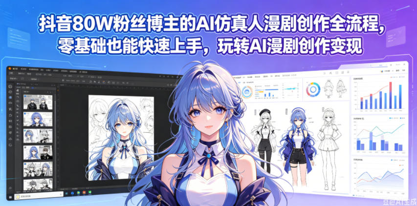 抖音80W粉丝博主的AI仿真人漫剧创作全流程，零基础也能快速上手，玩转AI漫剧创作变现-柚子网创