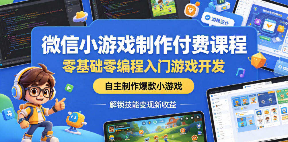 微信小游戏制作付费课程，零基础零编程入门游戏开发，自主制作爆款小游戏，解锁技能变现新收益-柚子网创