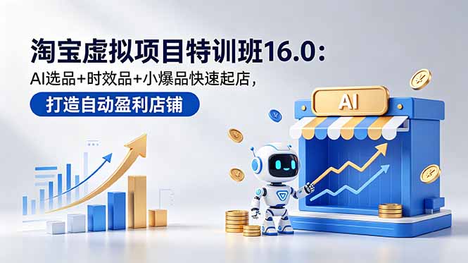 淘宝虚拟项目特训班16.0：AI选品+时效品+小爆品快速起店，打造自动盈利店铺-柚子网创