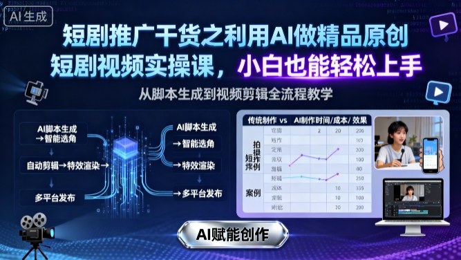 短剧推广干货之利用AI做精品原创短剧视频实操课，小白也能轻松上手-柚子网创