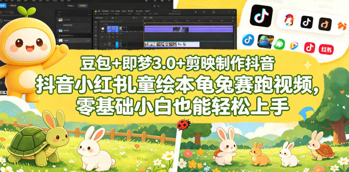 豆包＋即梦3.0+剪映制作抖音小红书儿童绘本龟兔赛跑视频，零基础小白也能轻松上手-柚子网创