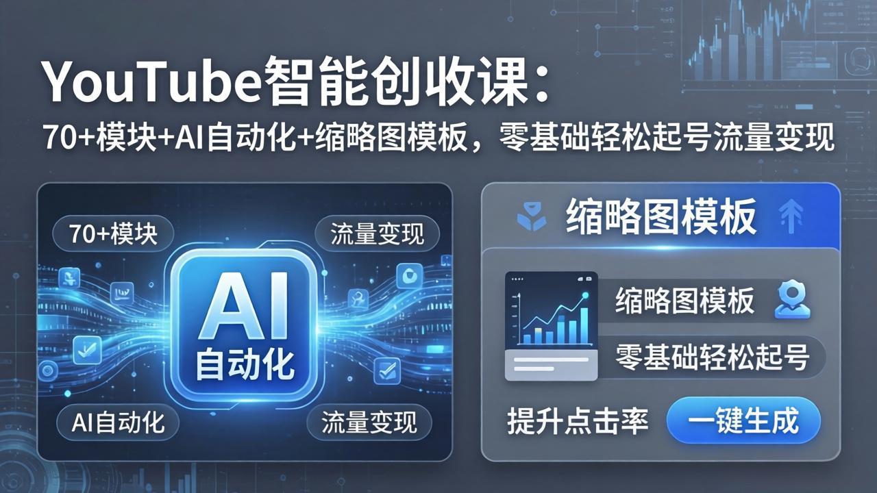 YouTube智能创收课：70+模块+AI自动化+缩略图模板，零基础轻松起号流量变现-柚子网创