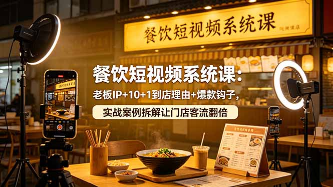餐饮短视频系统课：老板IP+10+1到店理由+爆款钩子，实战案例拆解让门店客流翻倍-柚子网创