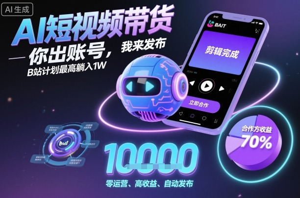 AI短视频带货，你出账号，我来发布，B站计划最高躺入1W【揭秘】-柚子网创