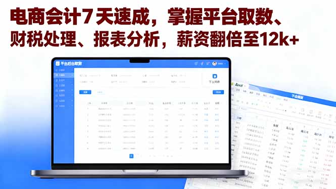 电商会计7天速成，掌握平台取数、财税处理、报表分析，薪资翻倍至12k+-柚子网创