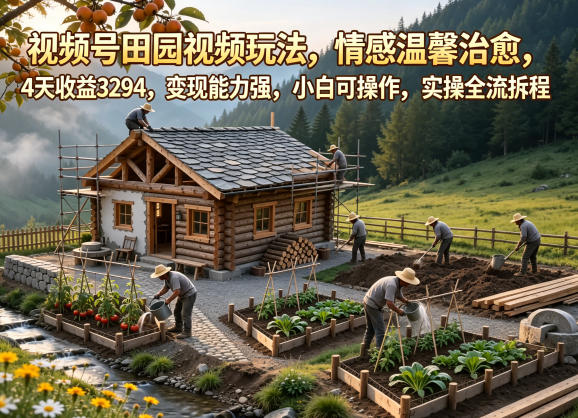 视频号田园视频玩法，情感温馨治愈，4天收益3294，变现能力强，小白可操作，实操全流程拆解-柚子网创