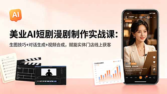 美业AI短剧漫剧制作实战课：生图技巧+对话生成+视频合成，赋能实体门店线上获客-柚子网创