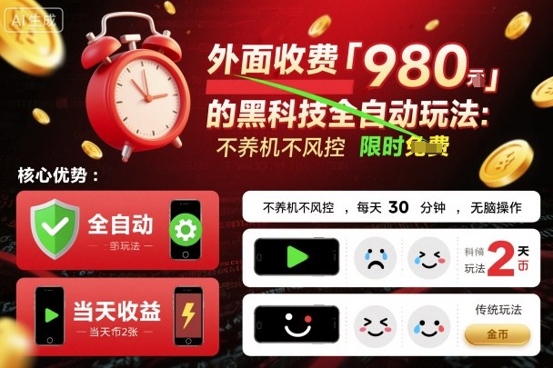 外面收费980的黑科技全自动玩法，不养机不风控，每天30分钟，无脑操作，当天收益2张【揭秘】-柚子网创