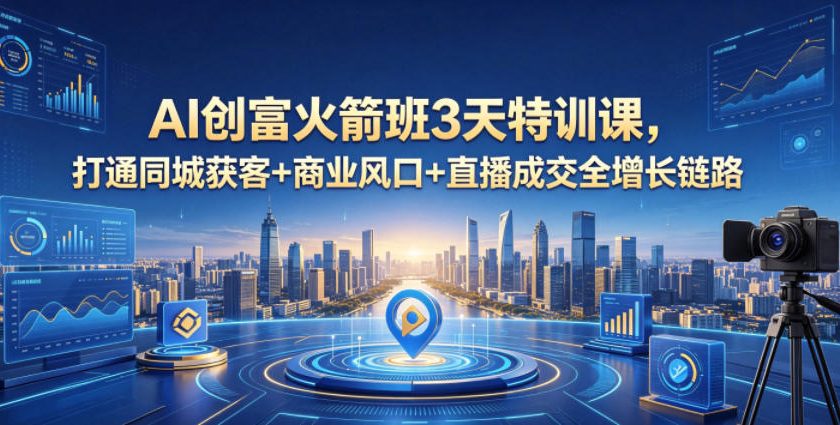 AI创富火箭班3天特训课，打通同城获客+商业风口+直播成交全增长链路，2026年4月新课-柚子网创