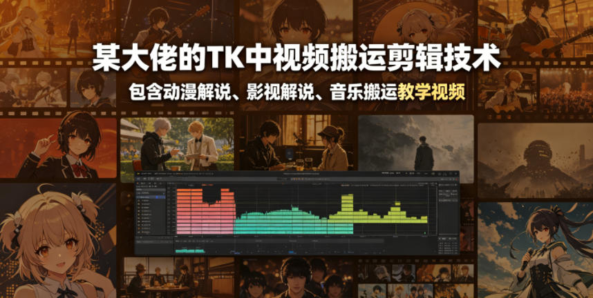 某大佬的TK中视频搬运剪辑技术，包含动漫解说、影视解说、音乐搬运教学视频-柚子网创