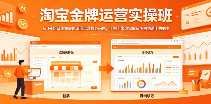 淘宝金牌运营实操班，从0开始系统解决你淘宝运营核心问题，手把手带你完成从小白到高手的蜕变-柚子网创