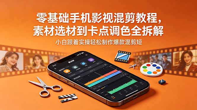 零基础手机影视混剪教程，素材选材到卡点调色全拆解，小白跟着实操轻松制作爆款混剪短片-柚子网创