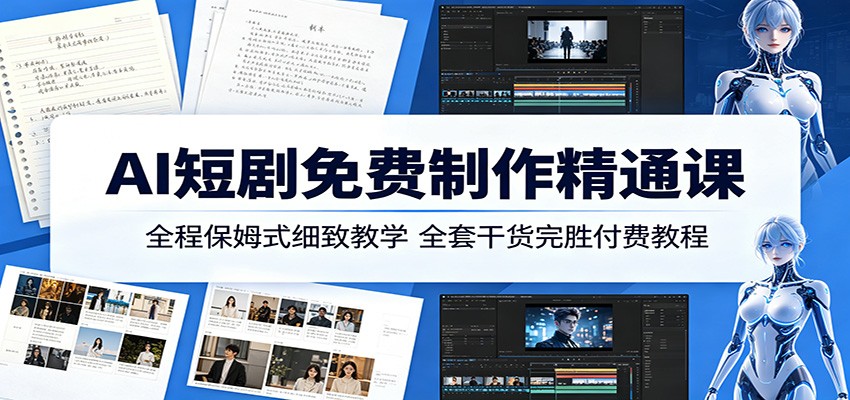 AI短剧免费制作精通课：全程保姆式细致教学，全套干货完胜付费教程-柚子网创