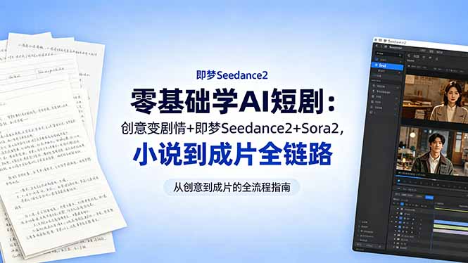 零基础学AI短剧：创意变剧情+即梦Seedance2+Sora2，小说到成片全链路-柚子网创