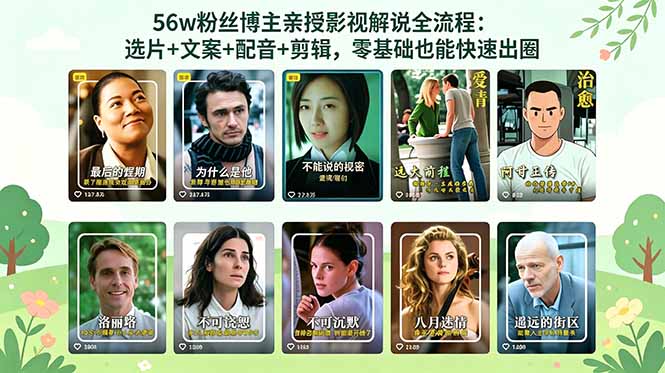 56万粉丝博主亲授影视解说全流程：选片+文案+配音+剪辑，零基础也能快速出圈-柚子网创