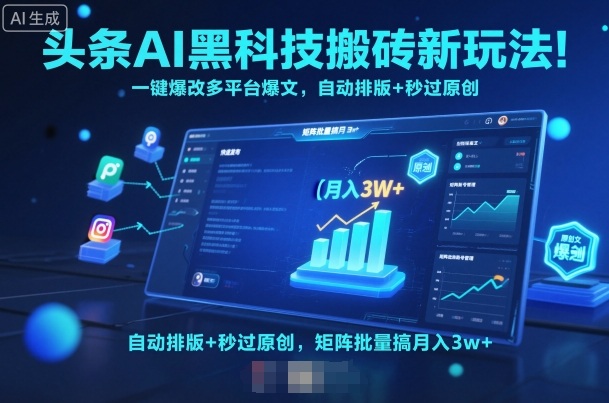 头条AI黑科技搬砖新玩法！一键爆改多平台爆文，自动排版+秒过原创，矩阵批量搞月入3w+【揭秘】-柚子网创