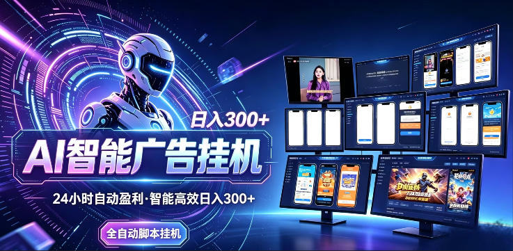 AI智能广告挂G项目，无需人工，单机稳定日入200+，可矩阵放大，24小时不间断刷广告賺收益【揭秘】-柚子网创