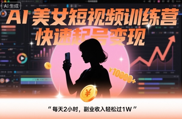 AI美女短视频训练营，快速起号变现，每天2小时，副业收入轻松过1W-柚子网创