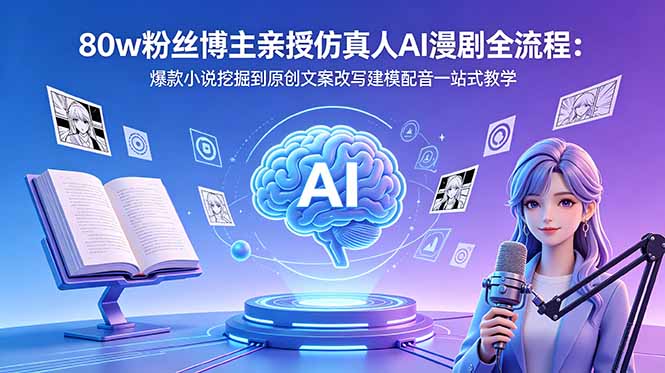 80w粉丝博主亲授仿真人AI漫剧全流程：爆款小说挖掘到原创文案改写建模配音一站式教学-柚子网创