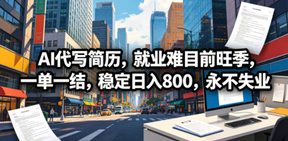 AI代写简历，就业难目前旺季，一单一结，稳定日入800，永不失业-柚子网创