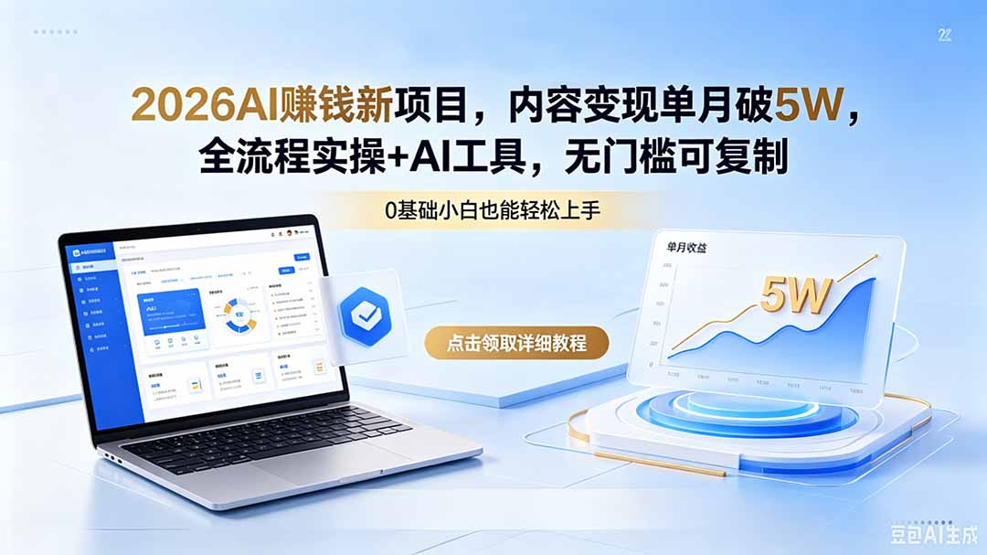 2026AI赚钱新项目，内容变现单月破5W，全流程实操+AI工具，无门槛可复制-柚子网创