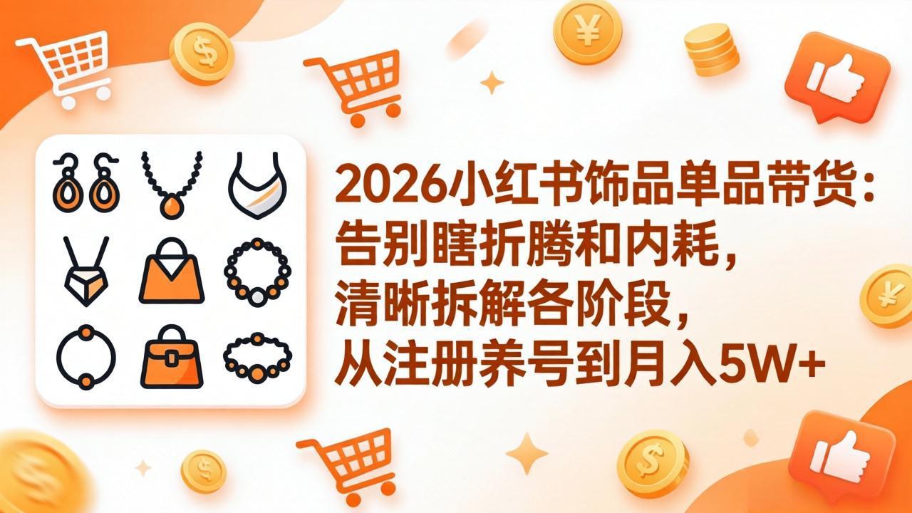 2026小红书饰品单品带货：告别瞎折腾和内耗，清晰拆解各阶段，从注册养号到月入5W+-柚子网创