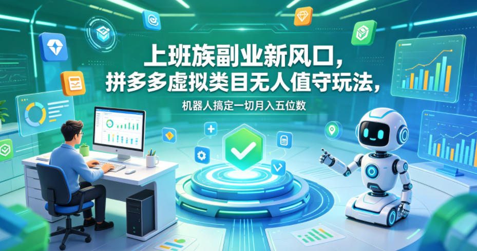 上班族副业新风口，拼多多虚拟类目无人值守玩法，机器人搞定一切月入五位数【揭秘】-柚子网创
