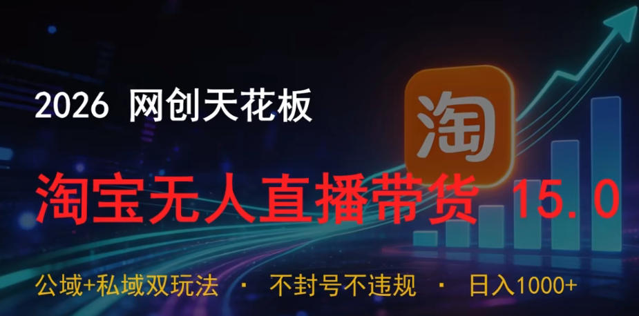 2026网创天花板，淘宝无人直播带货15.0，公域+私域双玩法，日入1k+，不违规不封号【揭秘】-柚子网创