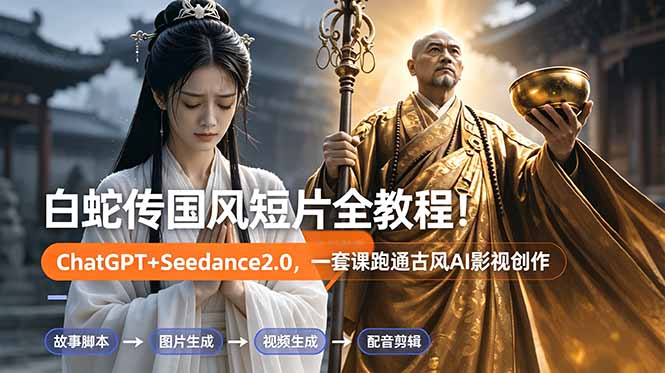 白蛇传-国风短片全教程！ChatGPT+Seedance2.0，一套课跑通古风AI影视创作-柚子网创