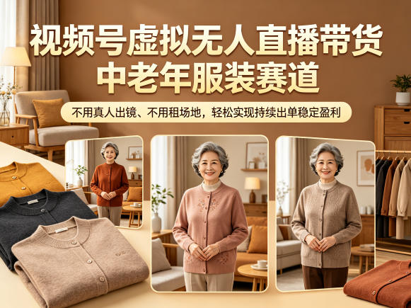 视频号虚拟无人直播带货中老年服装赛道，不用真人出镜、不用租场地，轻松实现持续出单稳定盈利-柚子网创