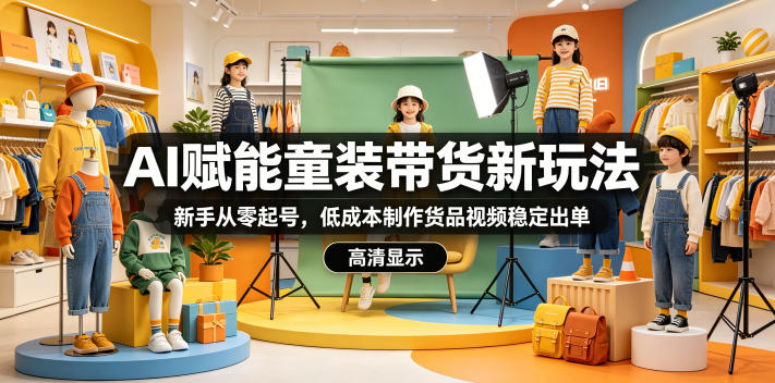 AI赋能童装带货新玩法，新手从零起号，低成本制作货品视频稳定出单-柚子网创