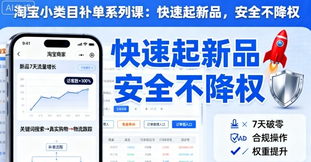 淘宝小类目补单系列课，快速起新品，安全不降权-柚子网创